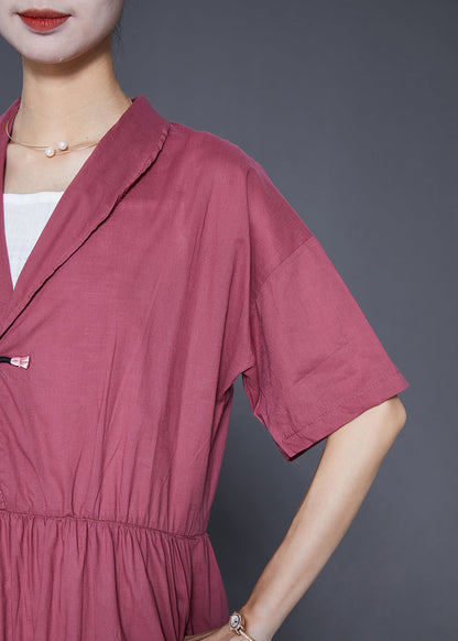 Diy Red Chinese Button Exra Large Hem Linen Maxi Dresses Summer