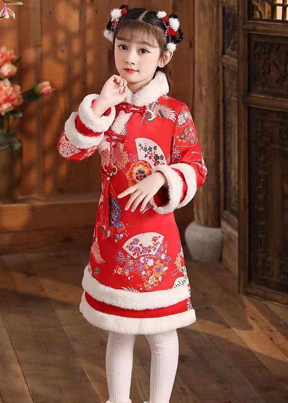 Diy Red Fuzzy Fur Fluffy Warm Long Dress Long Sleeve