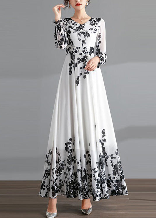 Diy Red O-neck Print Tunic Chiffon Holiday Long Dresses Long Sleeve