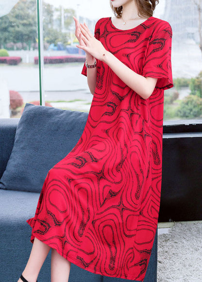 Diy Red O Neck Striped Patchwork Cotton Dresses Summer