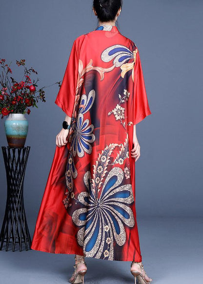 Diy Red Print Spring Loose Coat Long