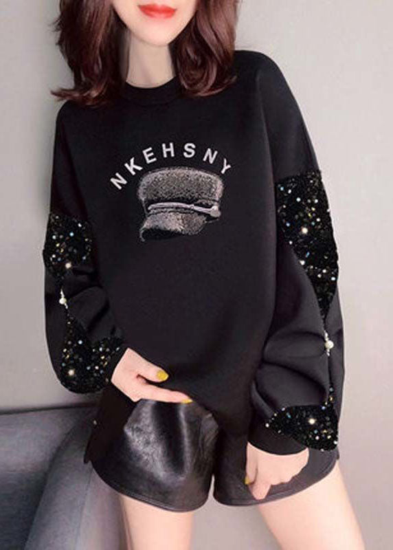 Diy Red Sequins Patchwork Sweatshirts Top Winter