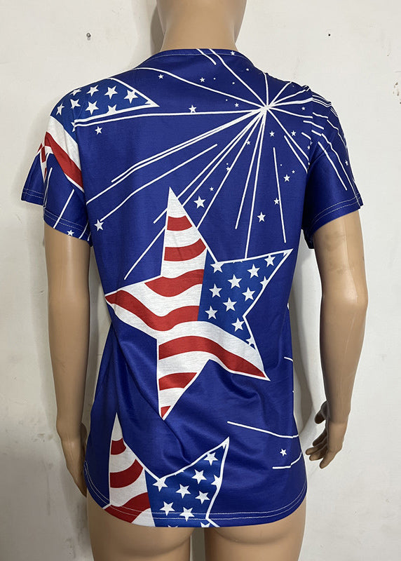 Diy Red V Neck Original Design Independence Day Print Cotton Tank Tops Short Sleeve