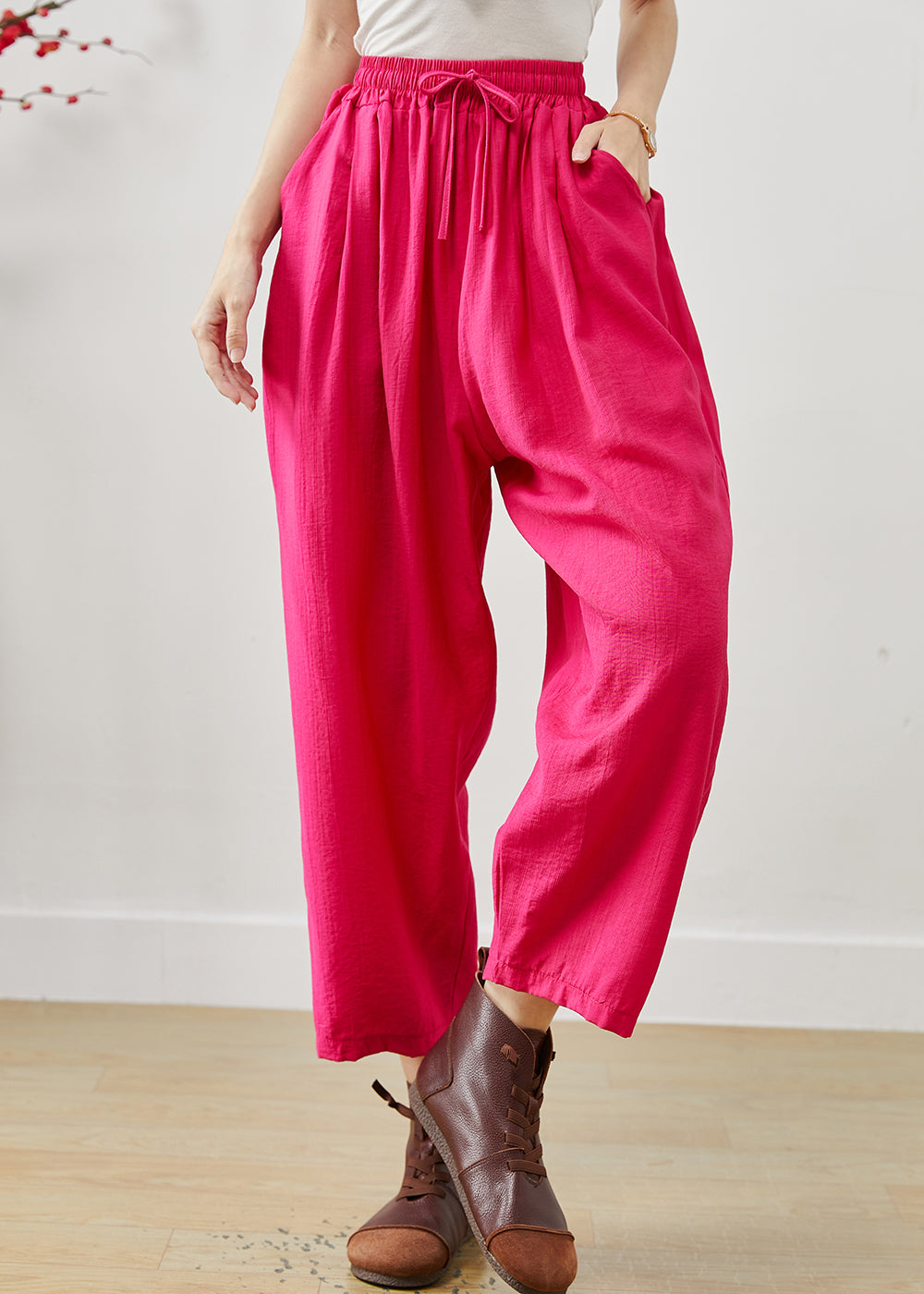 Diy Rose Elastic Waist Linen Harem Pants Summer