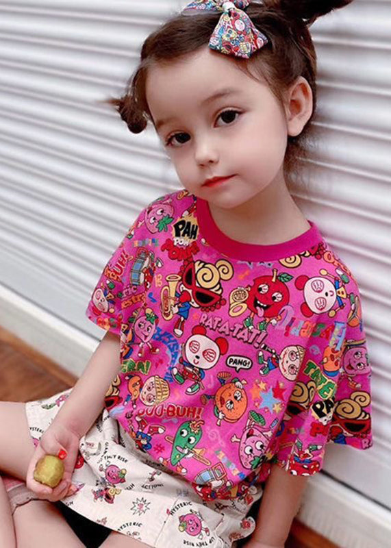 Diy Rose O-neck Print Kids Tops Summer