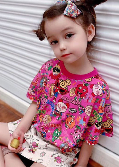 Diy Rose O-neck Print Kids Tops Summer