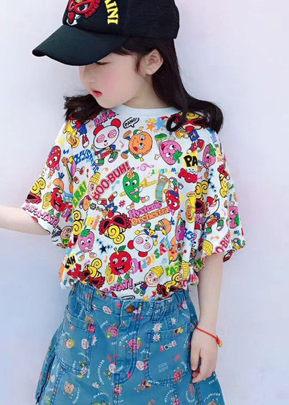 Diy Rose O-neck Print Kids Tops Summer