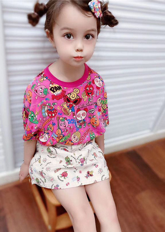Diy Rose O-neck Print Kids Tops Summer