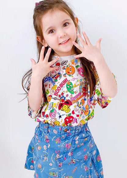 Diy Rose O-neck Print Kids Tops Summer
