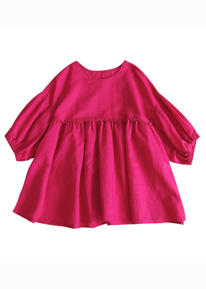 Diy Rose O-neck Ruffled Patchwork Cotton Blouse Top Summer