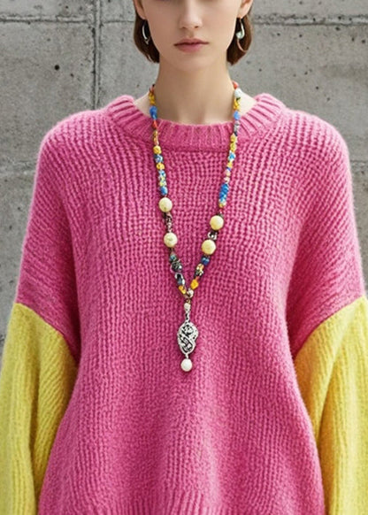 Diy Rose Oversized Patchwork Thick Knit Sweater Tops Fall
