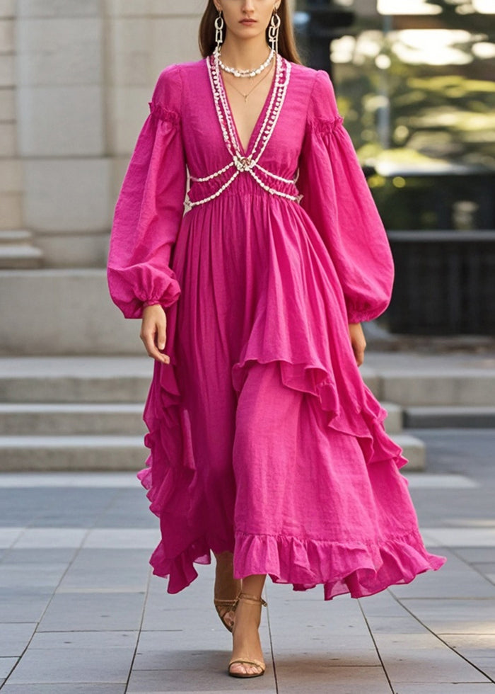 Diy Rose Ruffled Chain Linked Cotton Party Dress Spring