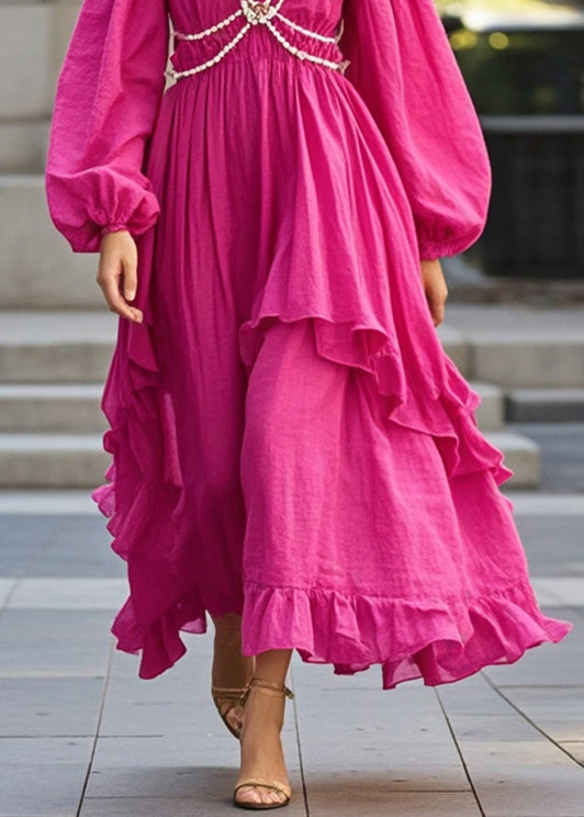 Diy Rose Ruffled Chain Linked Cotton Party Dress Spring