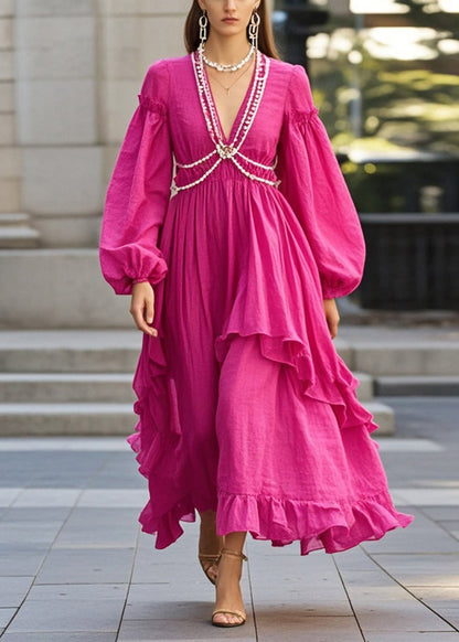 Diy Rose Ruffled Chain Linked Cotton Party Dress Spring