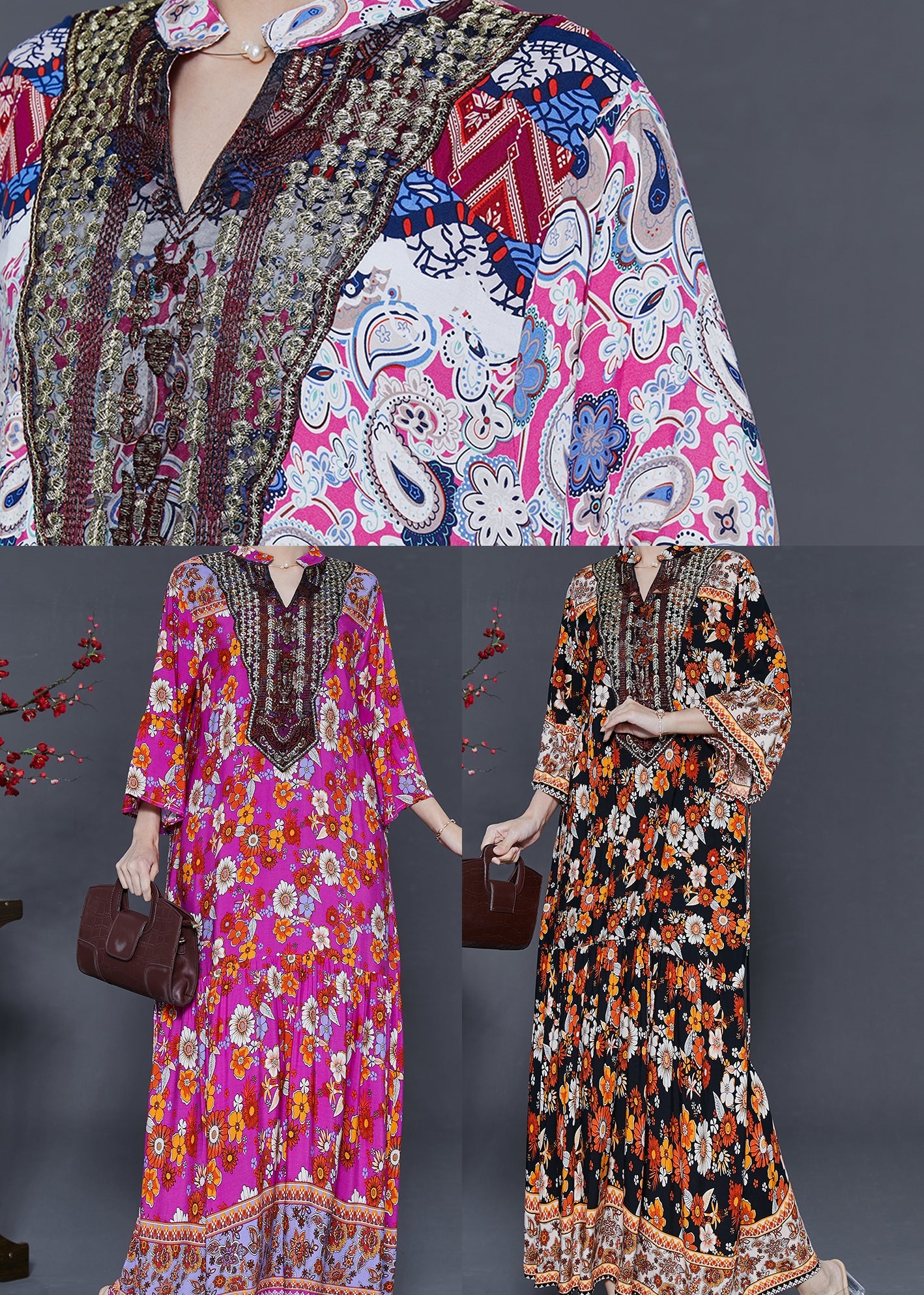 Diy Rose V Neck Print Cotton Vacation Dresses Summer