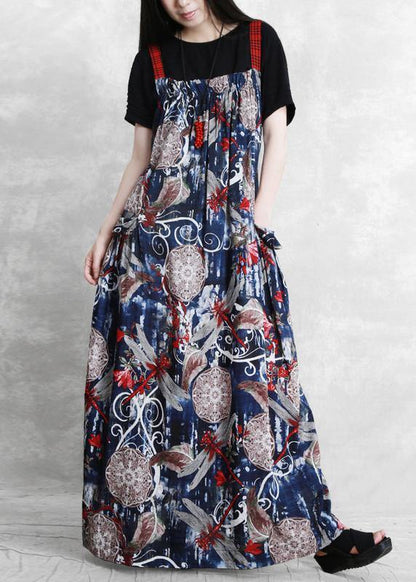 Diy Spaghetti Strap Pockets Dress Design Blue Print Dress