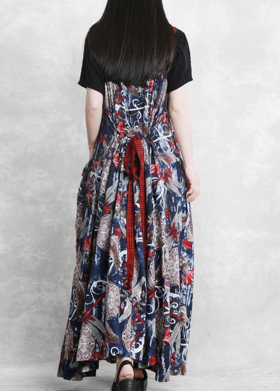 Diy Spaghetti Strap Pockets Dress Design Blue Print Dress