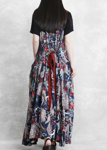 Diy Spaghetti Strap Pockets Dress Design Blue Print Dress