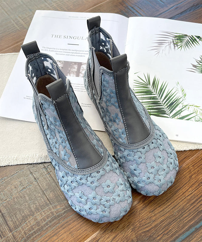 Diy Splicing Boots Grey Breathable Mesh Hollow Out Embroidery