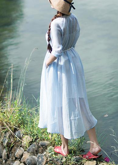 Diy Stand Button Summer Robes Wardrobes Sky Blue Dress