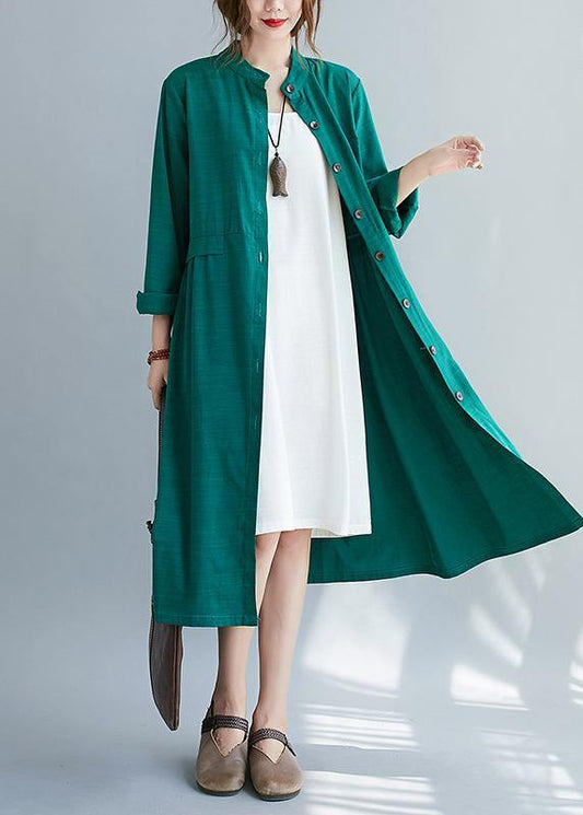 Diy Stand Collar Button Down Spring Quilting Clothes Shirts Green Dresses