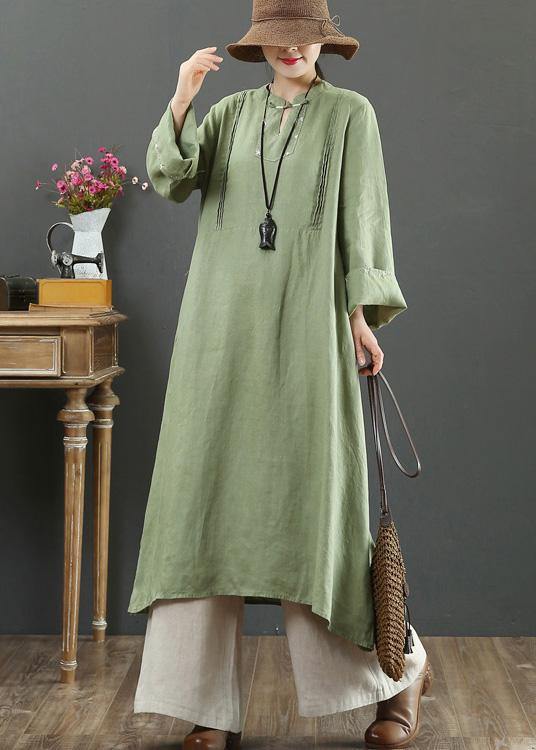 Diy Stand Collar Pockets Spring Tunic Shirts Green a Line Dress