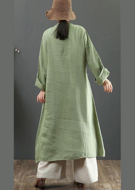 Diy Stand Collar Pockets Spring Tunic Shirts Green a Line Dress