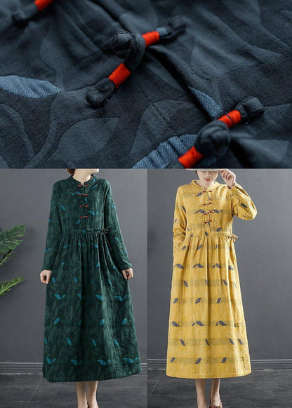 Diy Stand Collar Quilting Dresses Pattern Red Print Long Dress