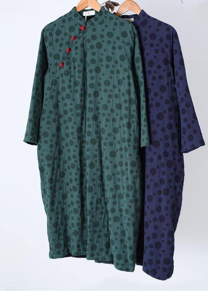 Diy Stand Collar Spring Quilting Dresses Work Outfits Navy Dotted Dress