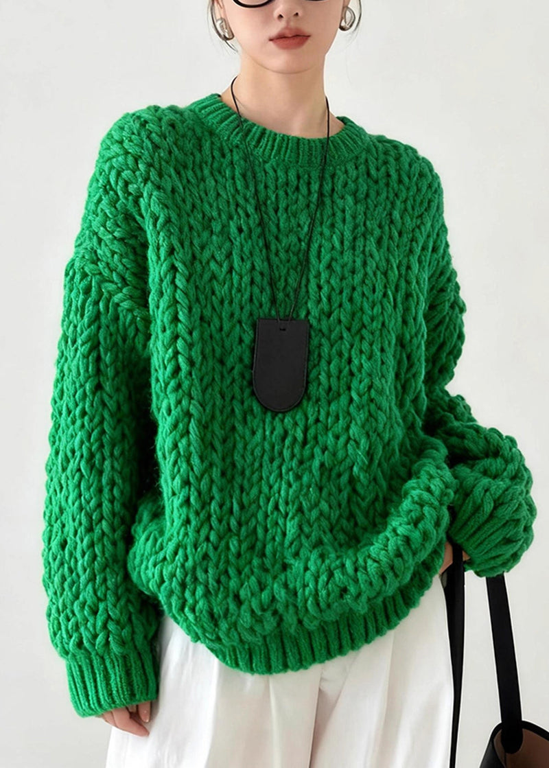 Diy Tea Green Oversized Cable Knit Sweater Tops Winter