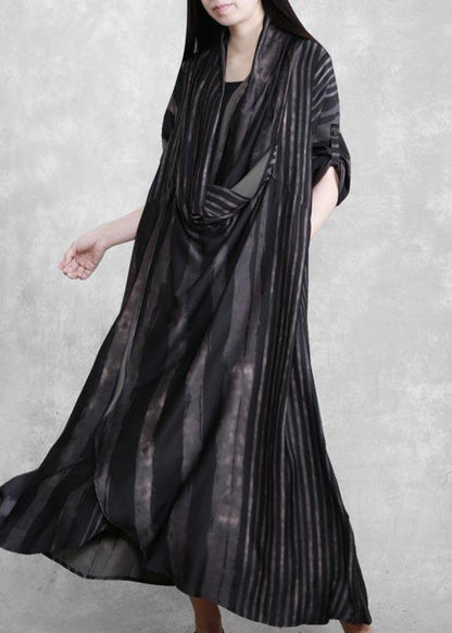 Diy V Neck Asymmetric Tunics Black Striped Robes Dress