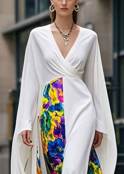 Diy White Asymmetrical Patchwork Chiffon Maxi Dresses Spring
