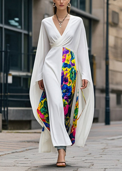 Diy White Asymmetrical Patchwork Chiffon Maxi Dresses Spring
