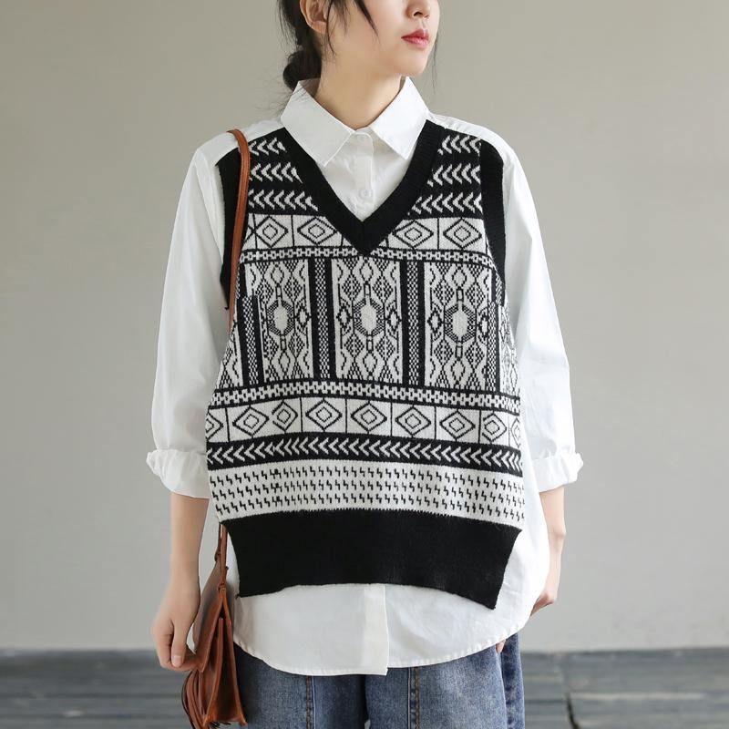 DIY White Clothes Lapel Patchwork Knit Fabric Knee Spring Top