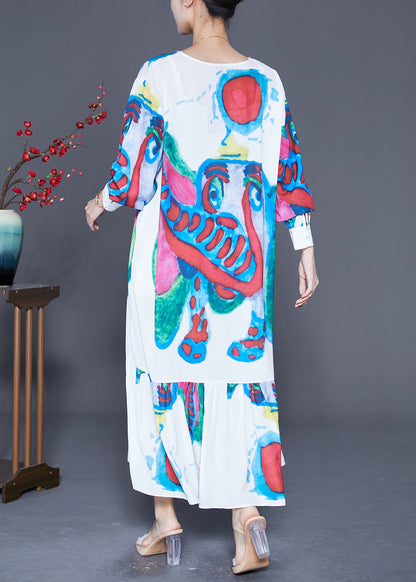 Diy White Elephant Graffiti Patchwork Ruffles Chiffon Party Dress Summer