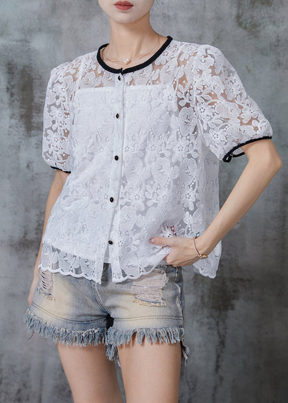 Diy White Embroidered Lace Shirt Top Summer