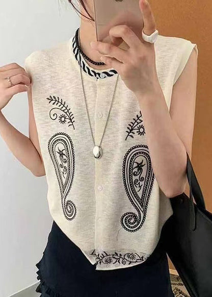 Diy White Embroideried Knit Tanks Sleeveless