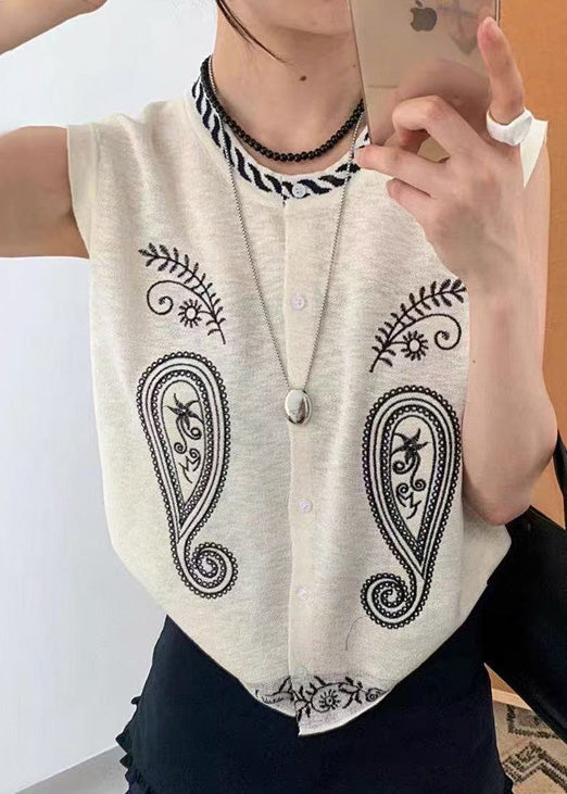 Diy White Embroideried Knit Tanks Sleeveless