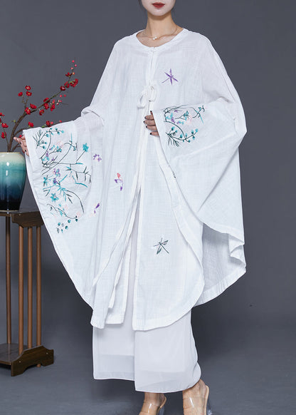 Diy White Embroideried Oversized Linen Dress Fall