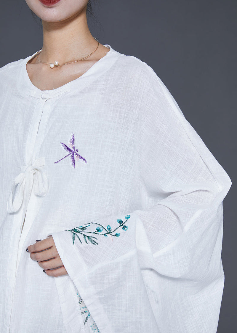 Diy White Embroideried Oversized Linen Dress Fall