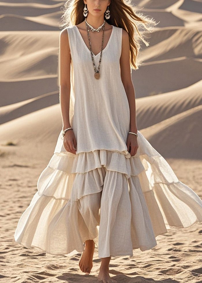 Diy White Exra Large Hem Cotton Maxi Dress Sleeveless