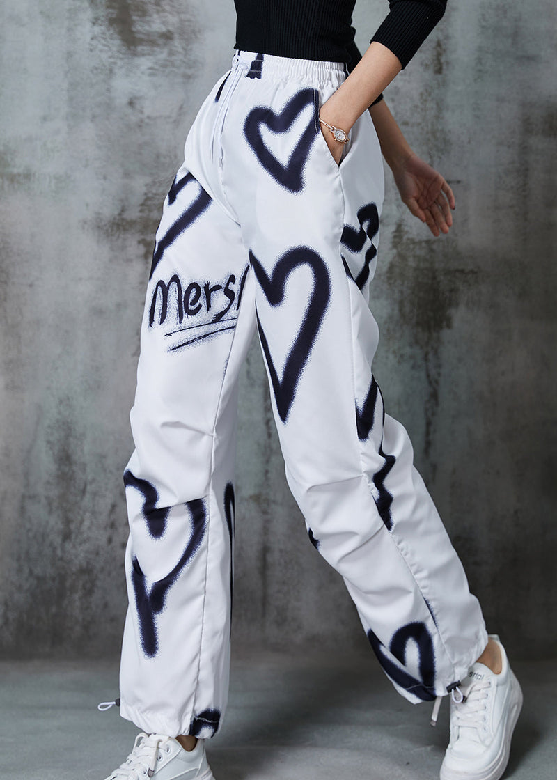 Diy White Love Painting Drawstring Cotton Pants Spring
