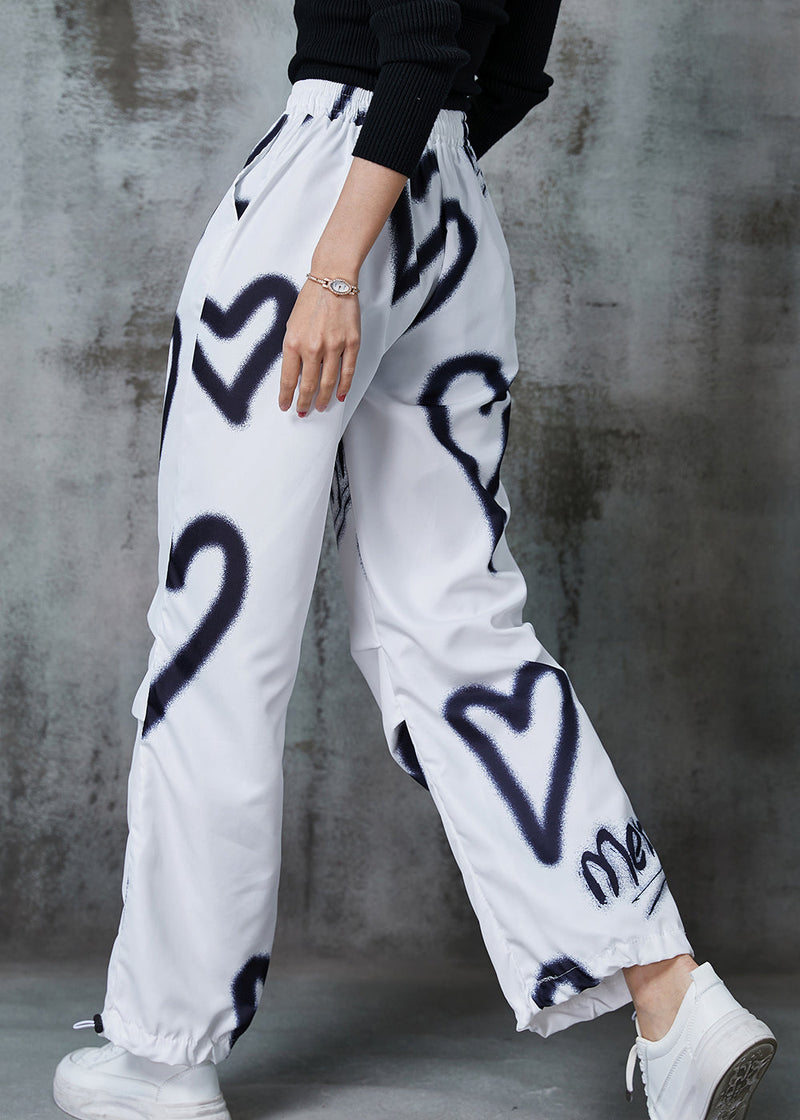 Diy White Love Painting Drawstring Cotton Pants Spring