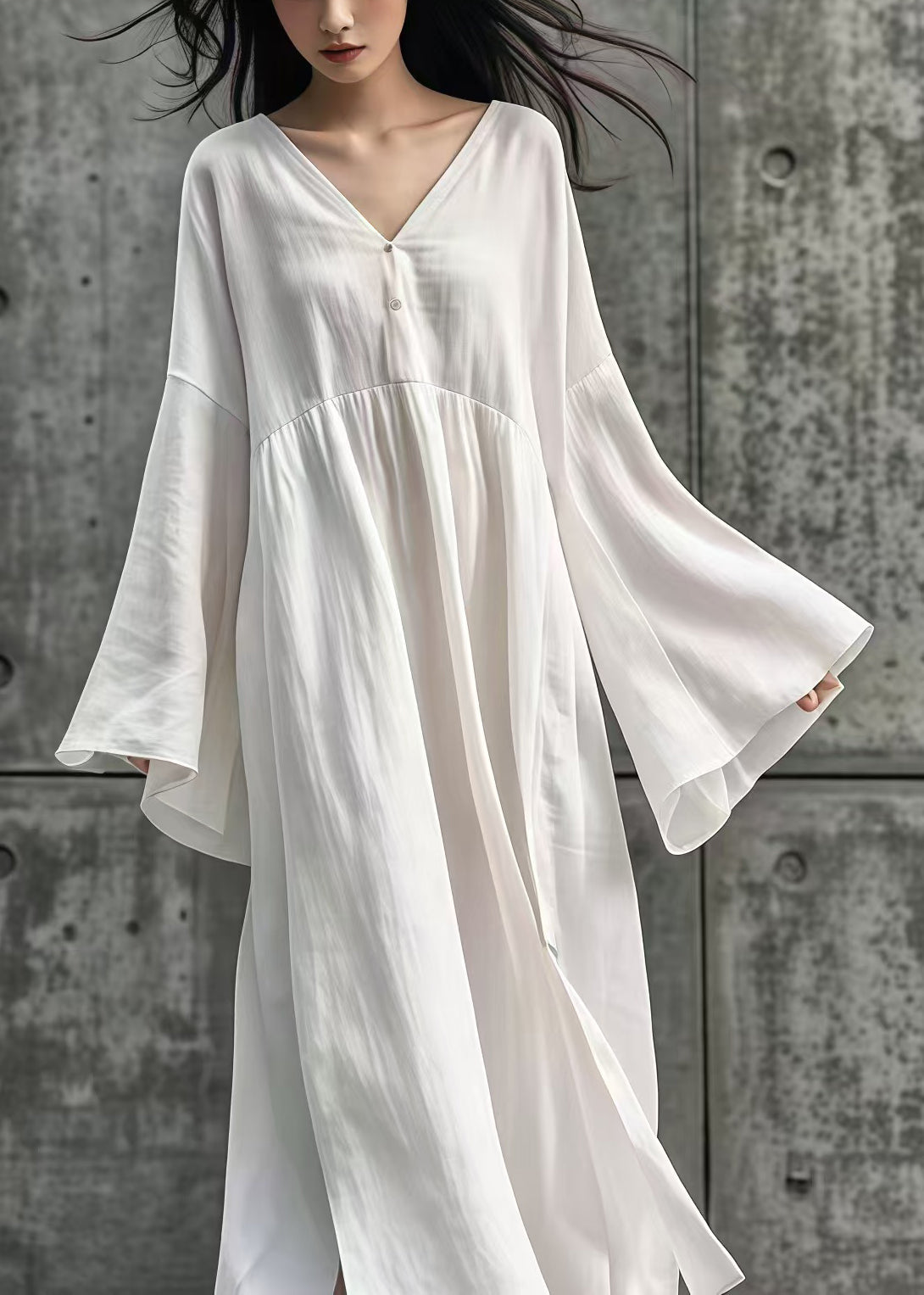 Diy White Oversized Cotton Long Dress Flare Sleeve