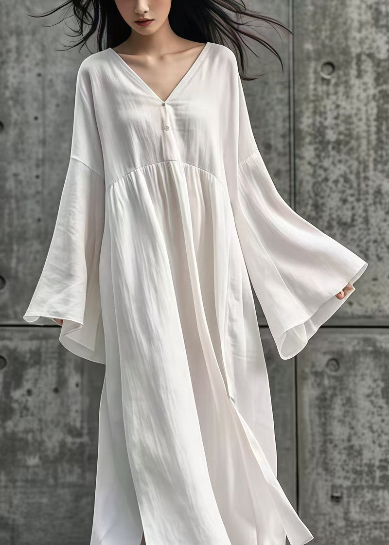 Diy White Oversized Cotton Long Dress Flare Sleeve