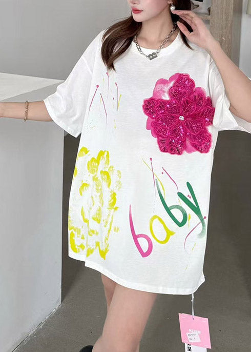 Diy White Oversized Decorated Cotton Tank Tops Summer