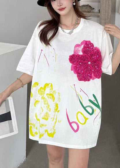 Diy White Oversized Decorated Cotton Tank Tops Summer