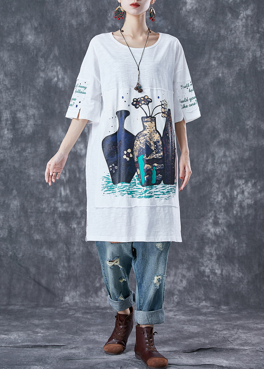 Diy White Oversized Patchwork Applique Cotton Dress Summer