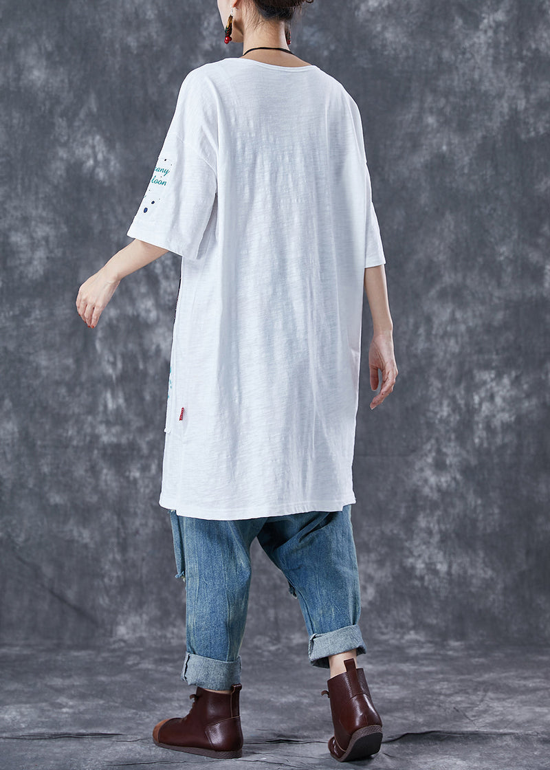 Diy White Oversized Patchwork Applique Cotton Dress Summer