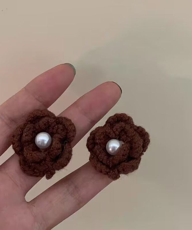 Diy White Pearl Knitting Wool Stud Earrings